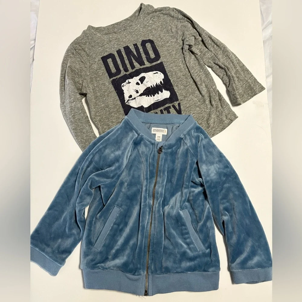 Gymboree blue velour zip up jacket & Dino long sleeve 18-24m